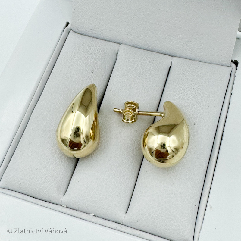 Žluté zlato náušnice duté kapky na puzetu